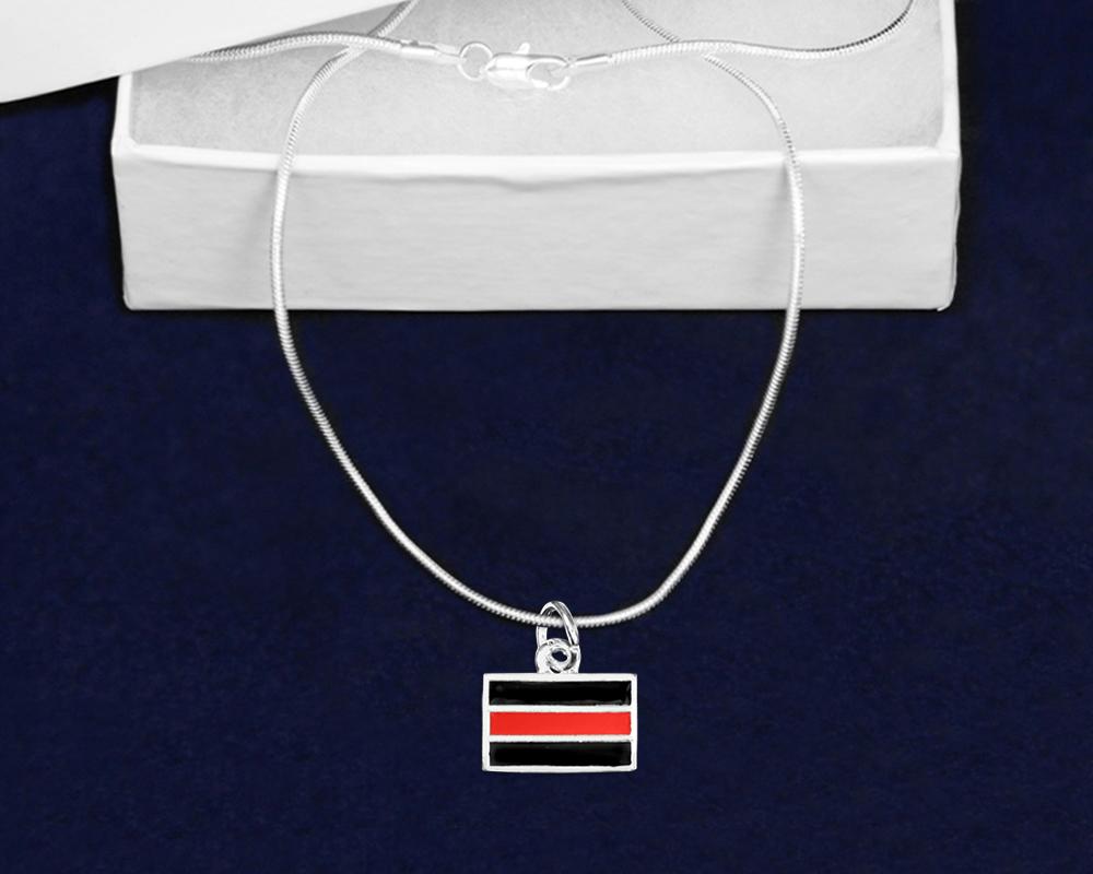Firefighter Rectangle Red Line Necklaces
