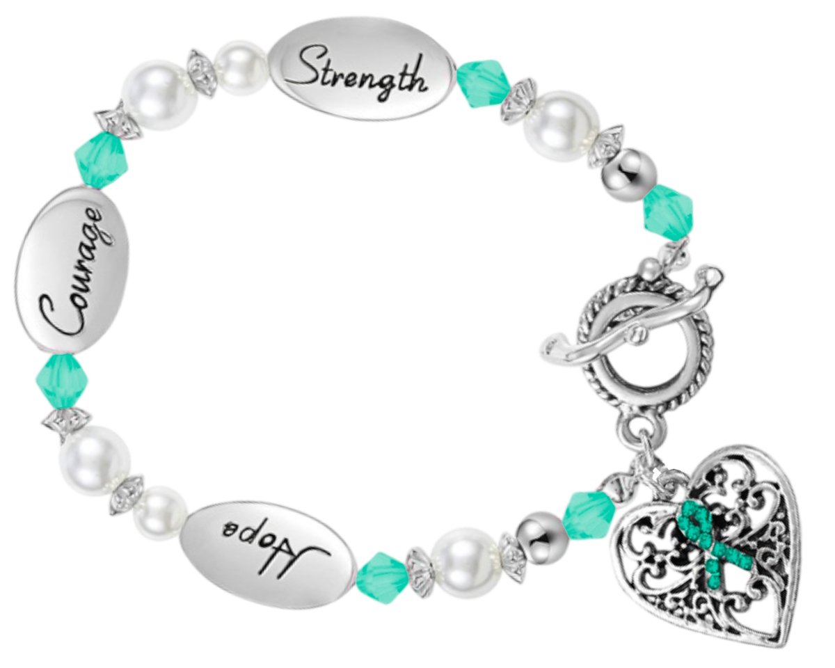 Hope Strength Courage Teal Ribbon Bracelets