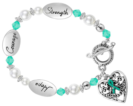Hope Strength Courage Teal Ribbon Bracelets