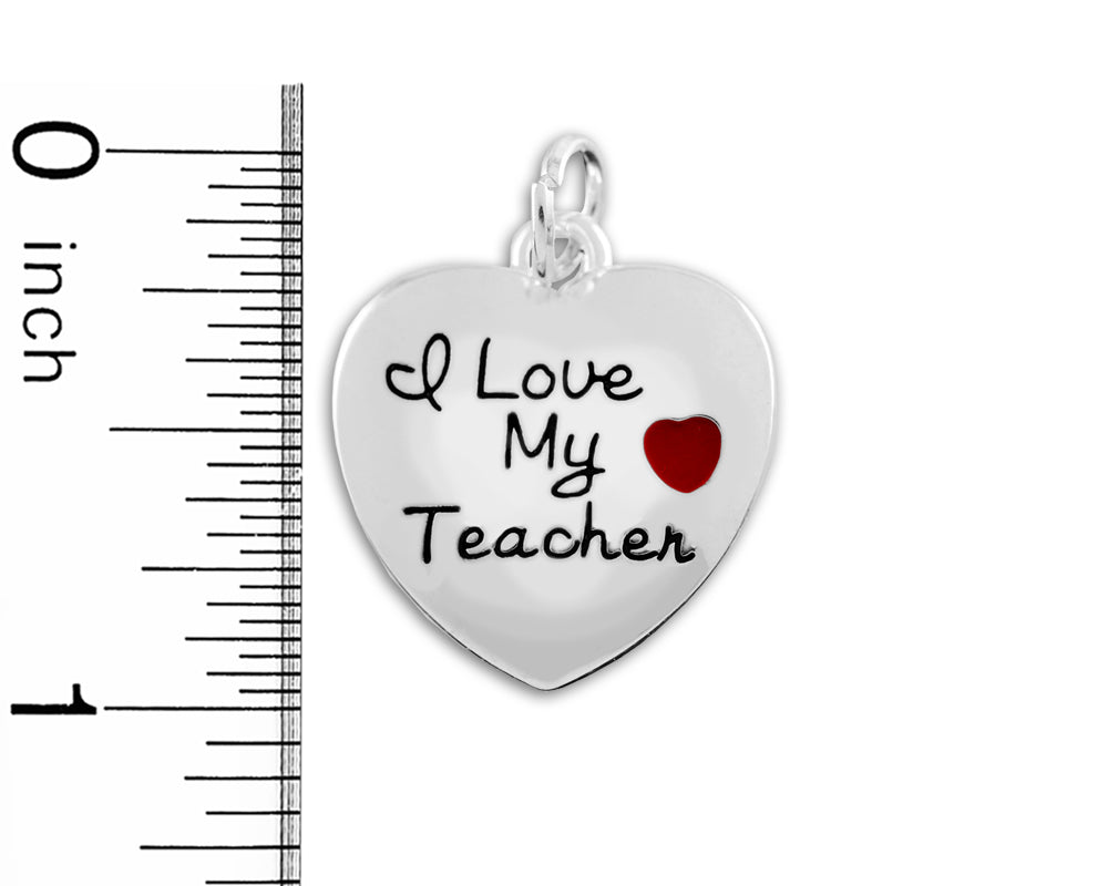 I Love My Teacher Heart Charms
