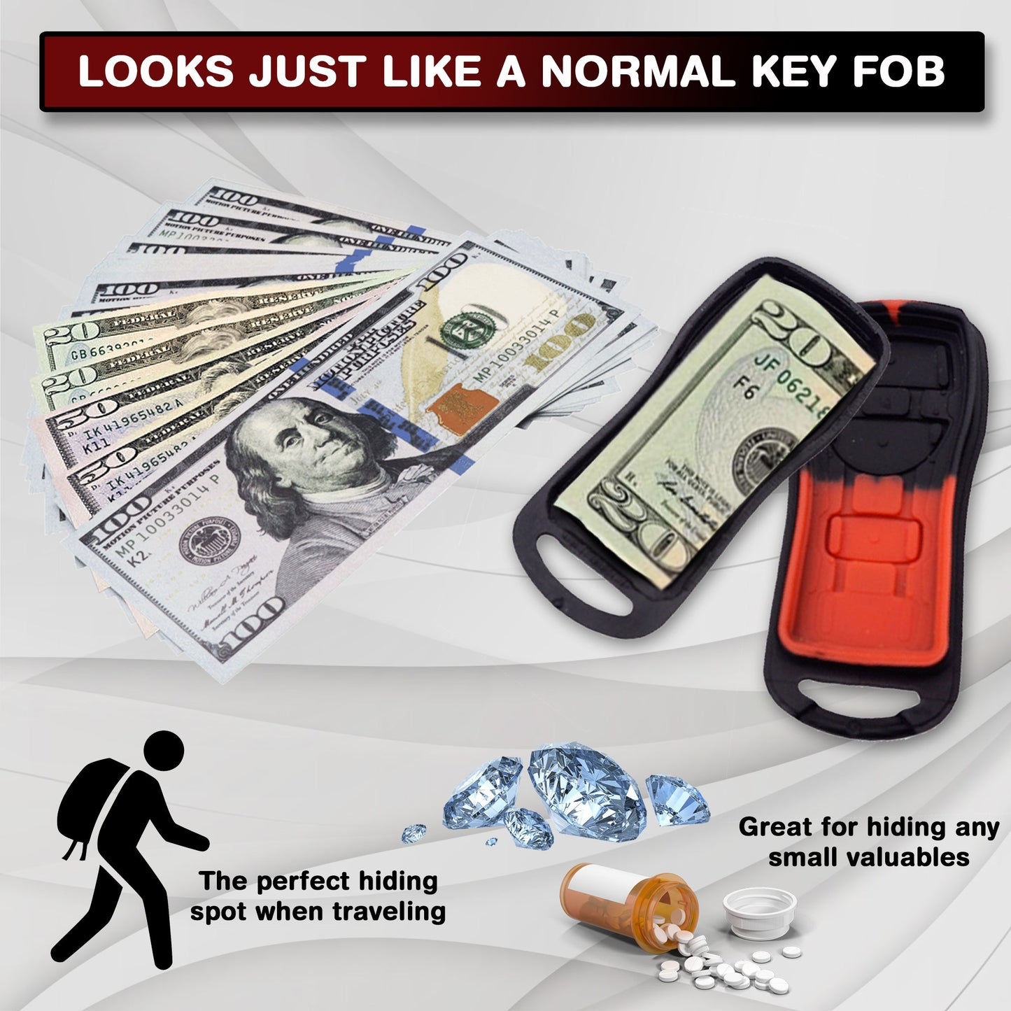 Fake Car Key Remote Diversion Safe (2 pack)  - Discreet car stash compartment ideas of Car Remote key with Secret Stash chamber