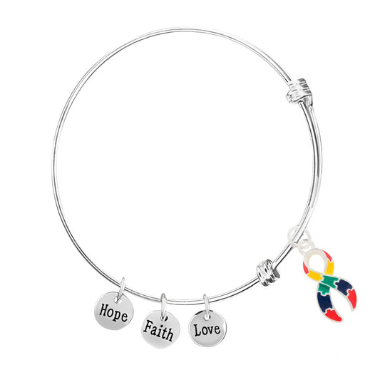 Large Autism Ribbon Retractable Charm Bracelets