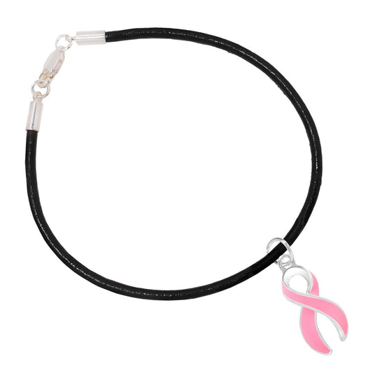 Large Pink Ribbon Leather Cord Bracelets