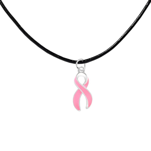 Large Pink Ribbon Leather Cord Necklaces