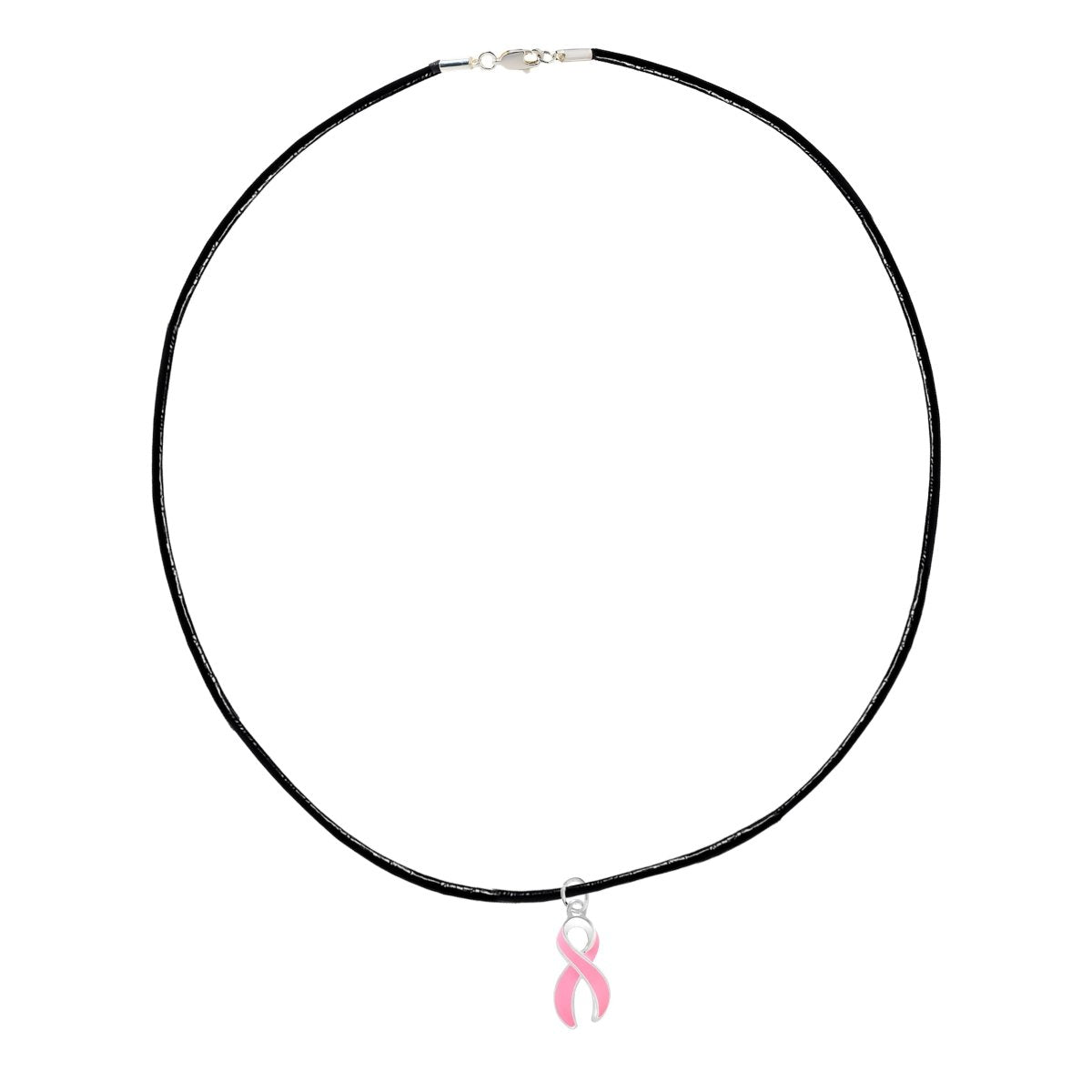 Large Pink Ribbon Leather Cord Necklaces