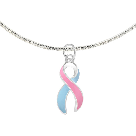 Large Pink & Blue Ribbon Necklaces