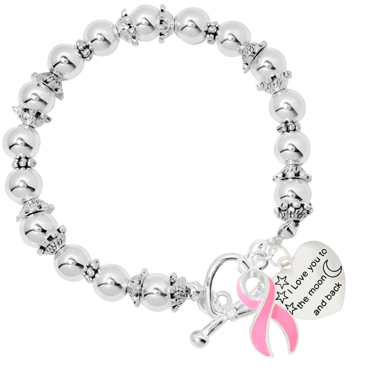 Love You To The Moon And Back Pink Ribbon Bracelets