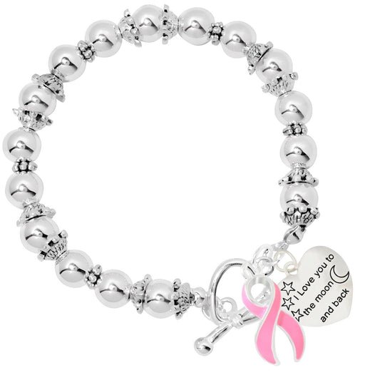 Love You To The Moon And Back Pink Ribbon Bracelets