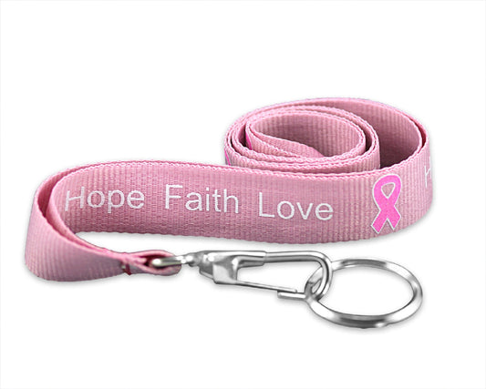 Pink Ribbon Hope Faith Love Awareness Lanyards