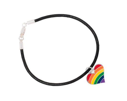 Rainbow Heart Gay Pride Black Cord Bracelets