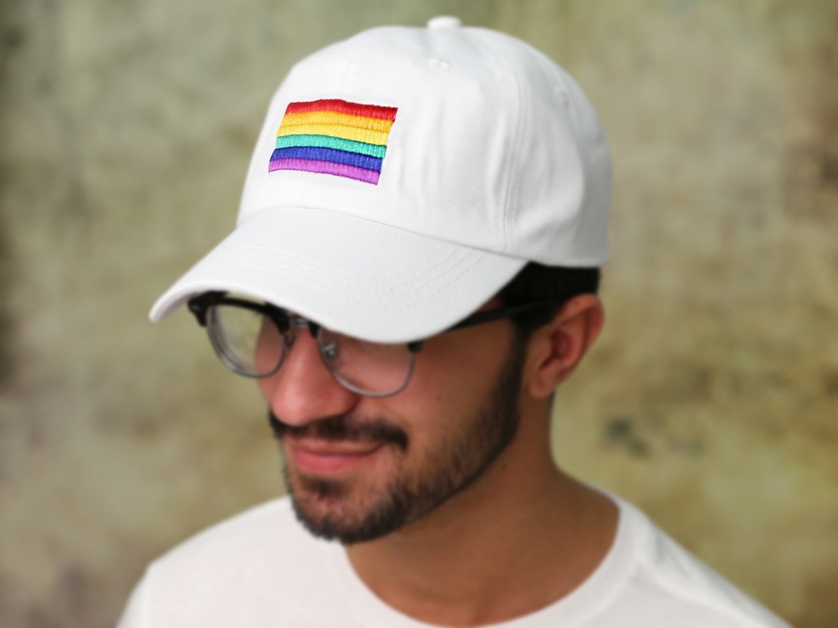 Rectangle Rainbow Gay Pride Flag Hats in White