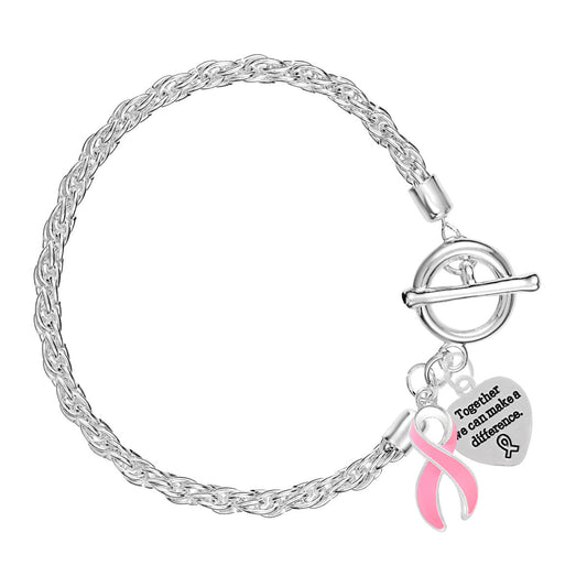 Rope Style Pink Ribbon Bracelets