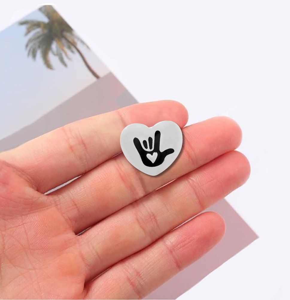 Sign Language Symbol for I Love You Deaf Sign Heart Pins
