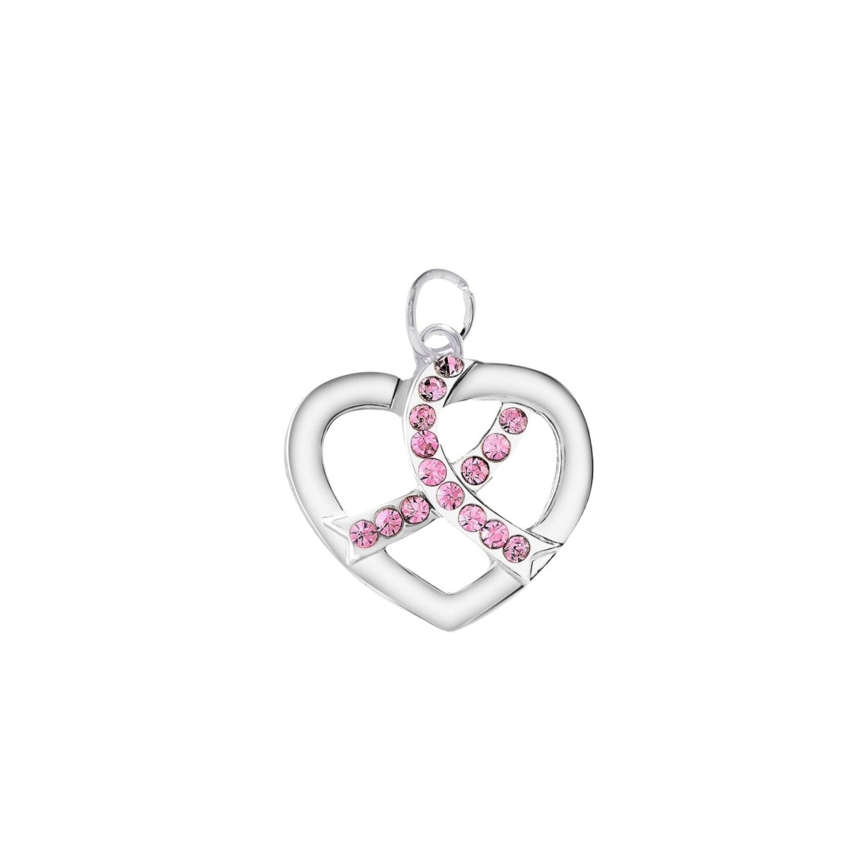 Silver Heart Crystal Pink Ribbon Charms