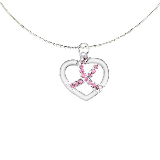 Silver Heart Crystal Pink Ribbon Necklaces
