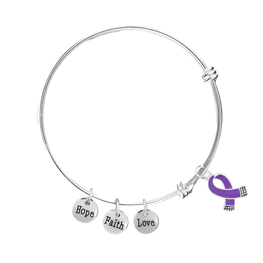 Small Purple Ribbon Retractable Charm Bracelets