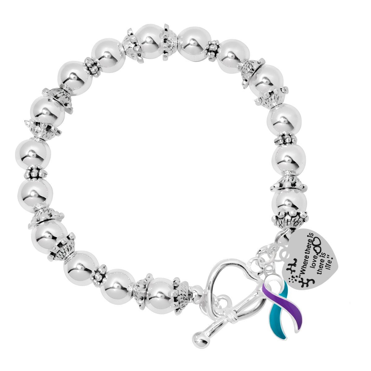 Where There is Love Teal & Purple Ribbon Bracelets