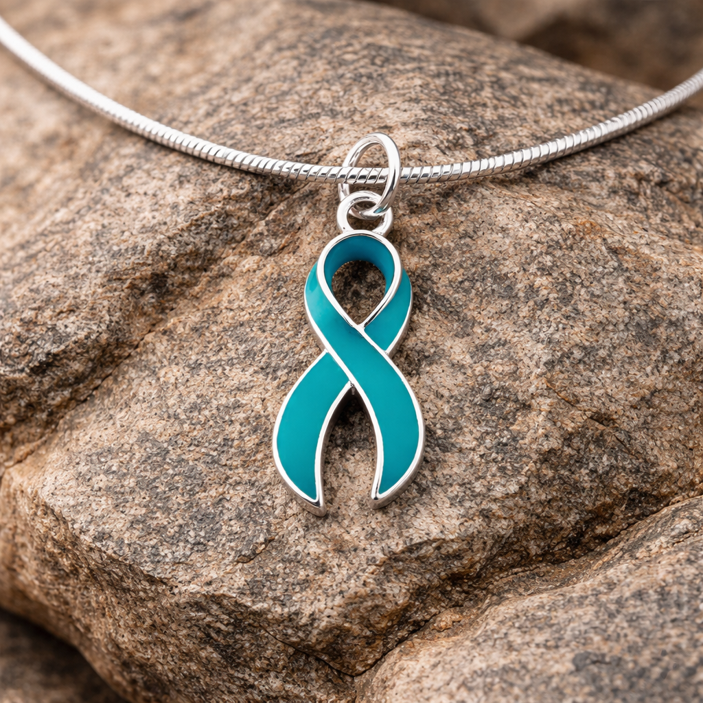 Large Teal Ribbon Necklaces
