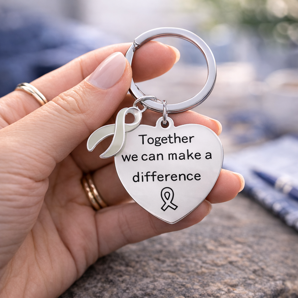 Big Heart Gray Ribbon Key Chains