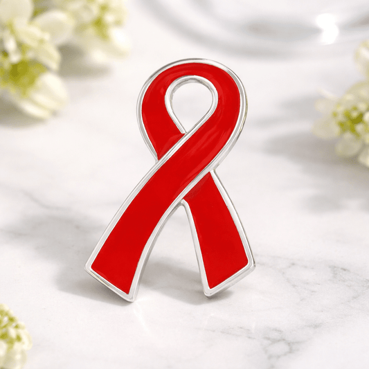 25 Red Ribbon Awareness Pins (25 Pins)