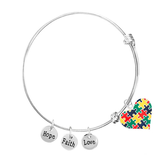 Autism Colored Puzzle Heart Retractable Bracelets