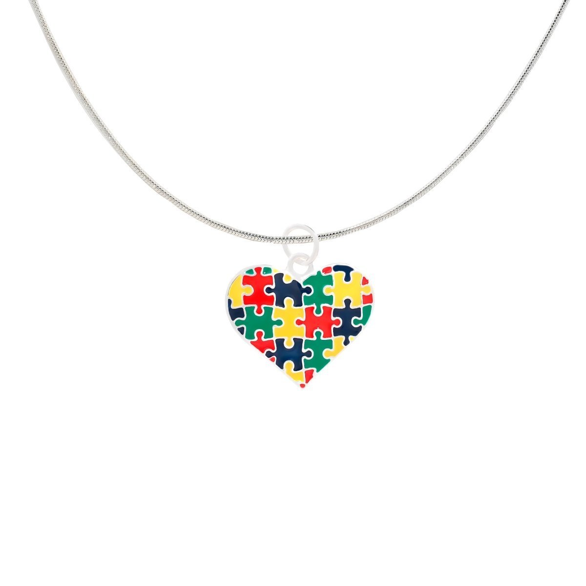 Autism Colored Puzzle Piece Heart Necklaces