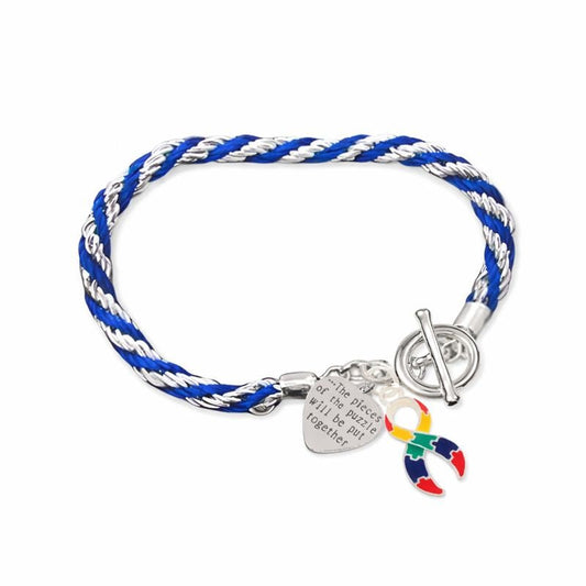 Autism Pieces of The Puzzle Rope Style Ribbon Bracelets