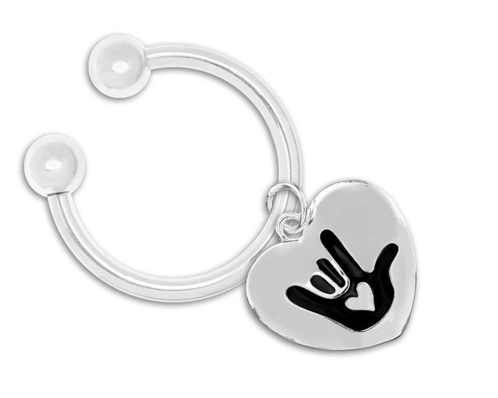 Deaf Awarenes I Love You Sign Language Symbol Heart Key Chains