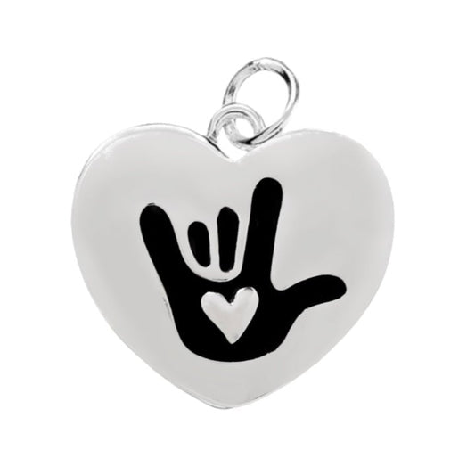 Deaf Sign Language Sign for I love You Heart Charms