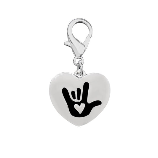 Deaf Sign language Sign for I Love You Heart Hanging Charms
