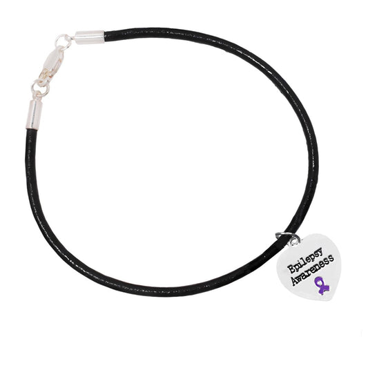 Epilepsy Awareness Heart Leather Cord Bracelets