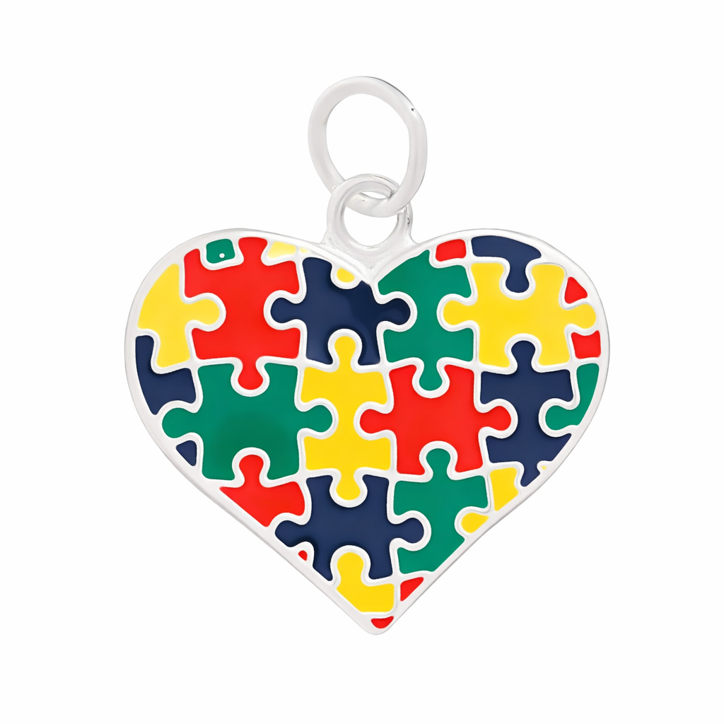 Autism Colored Puzzle Piece Heart Charms