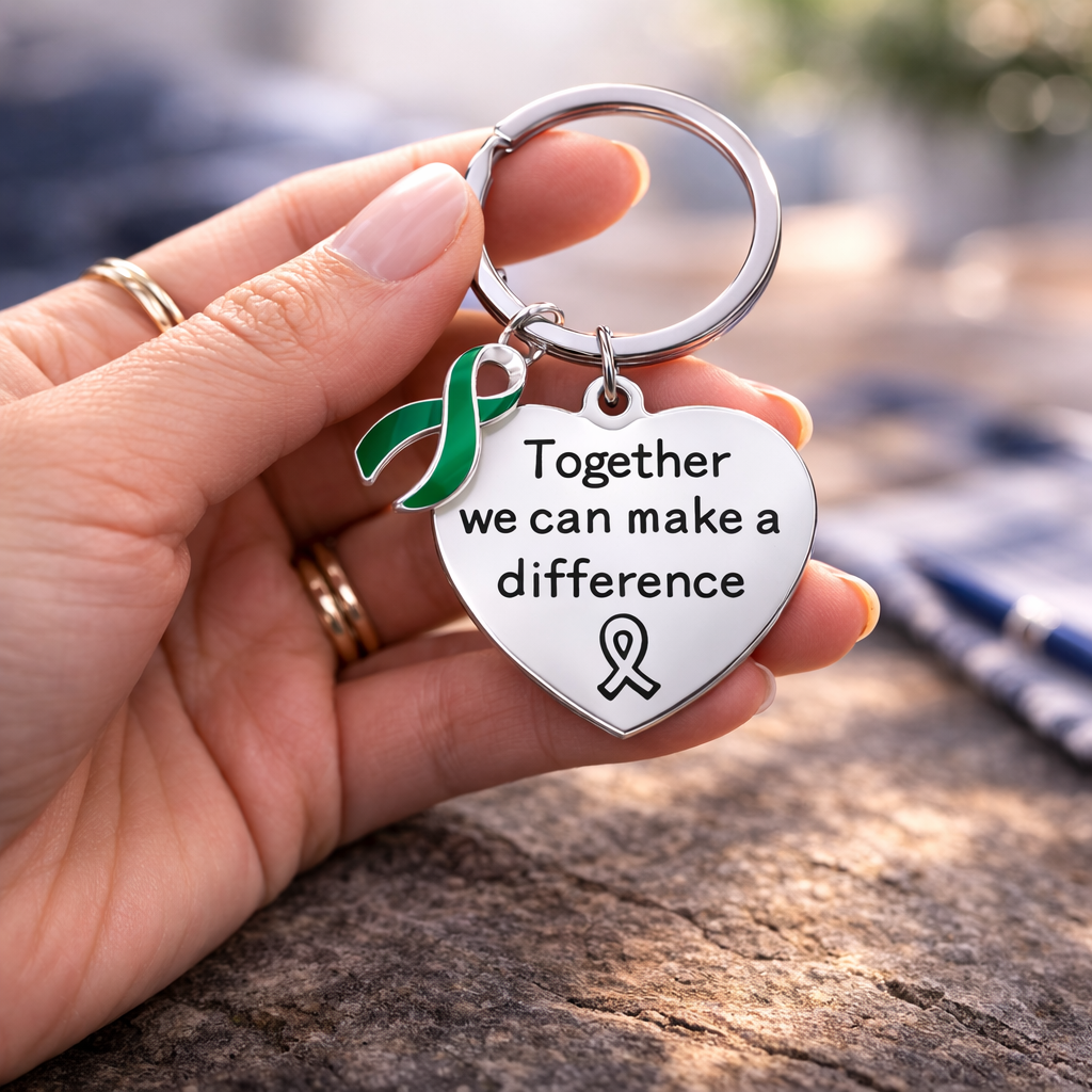 Big Heart Green Ribbon Key Chains
