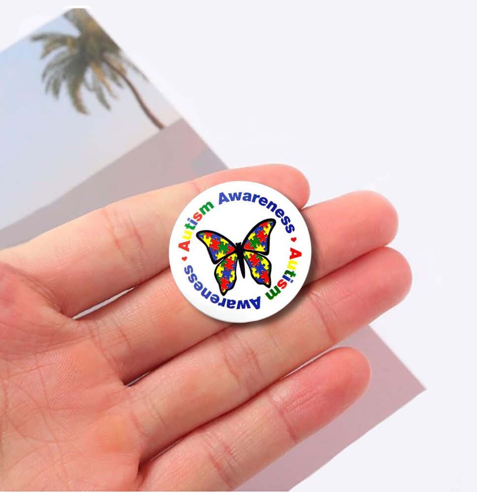 Round Autism Awareness Butterfly Button Pins